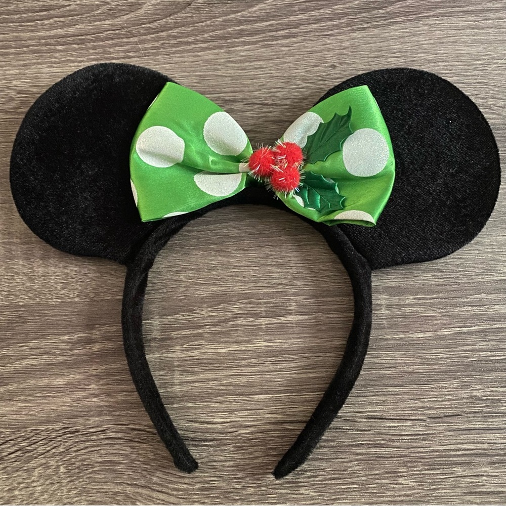 Disney Christmas Holly Berry Green Bow Ears
